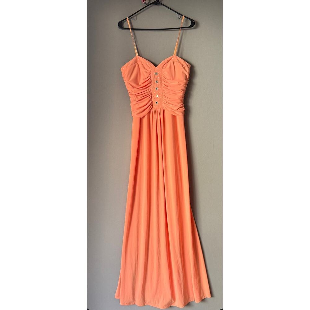 Max and Cleo sz 8 peach strapless jeweled maxi gown dress